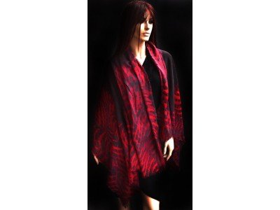 Wollen sjaal of stola, rood, bordeaux en taupe