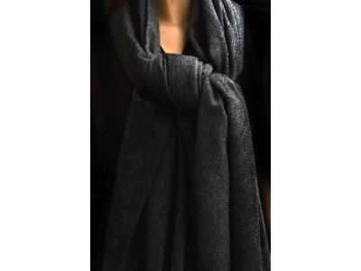 Echte dikke wollen cashmere sjaal met franjes, donker grijs, uniseks