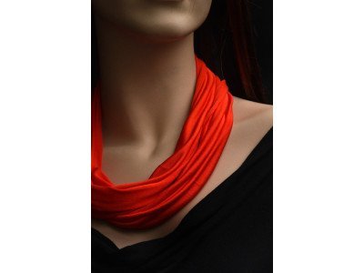 Puur zijden jersey sjaaltje, rond, flame scarlet, dikste kwaliteit