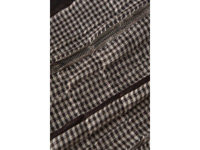 Donkerbruin met taupe en wit, casual ruitjessjaaltje met franjes